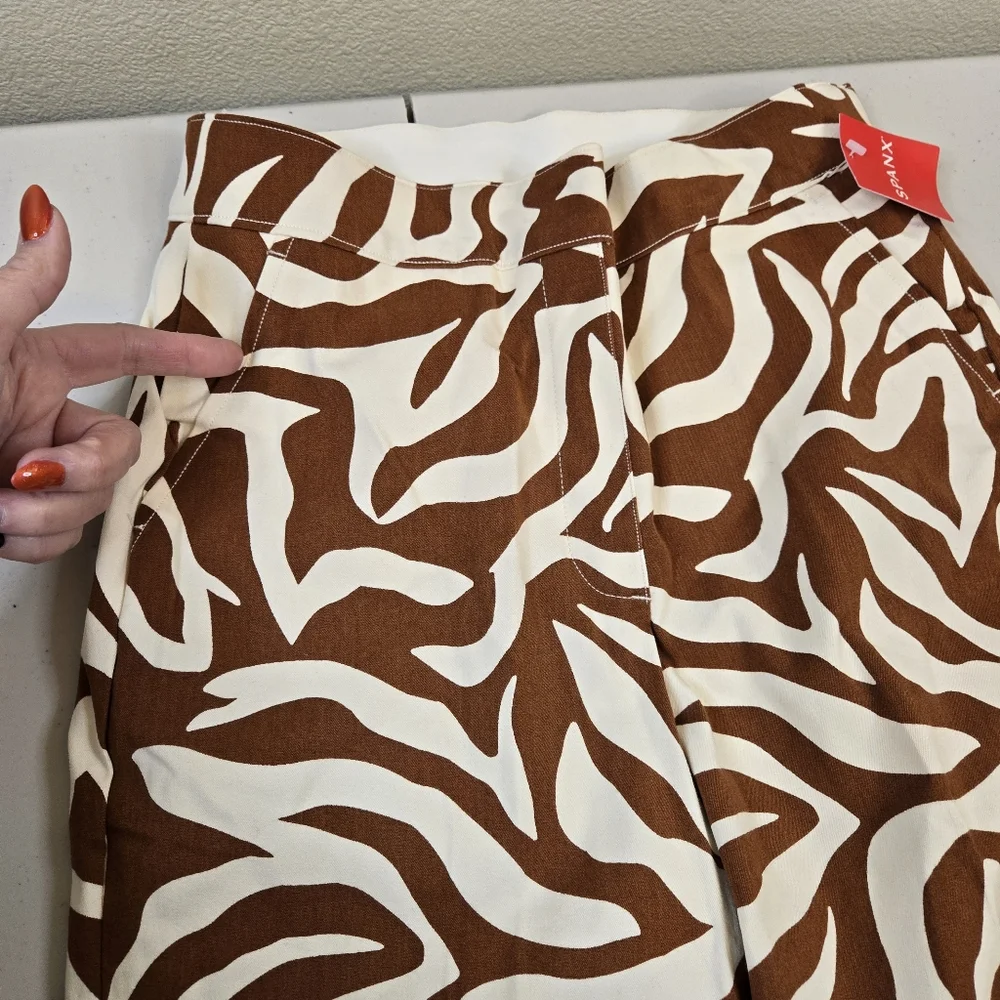 NWT SPANX Zebra Print Ankle Pants Brown White Small